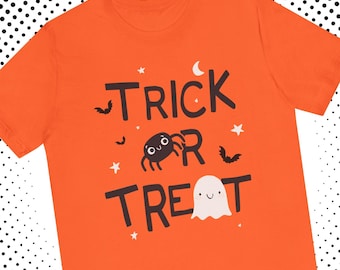 Leuke Trick Or Treat Halloween-T-shirt voor grote kinderen of volwassenen Leuk spook en spin Spookachtig seizoen Unisex kostuum grafisch T-shirt voor feest