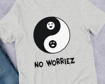 Yin Yang No Worriez Graphic T Shirts for Him Cool Slogan Hoodies for Her Yoga Tops Inspirational Mindfulness Positive Vibes Only Gifts