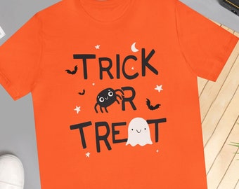 Trick or Treat Cute — Fun Ghost & Spider Halloween Unisex Jersey Short Sleeve Tee For Him Party Time Shirt for Her Celebration Tshirt