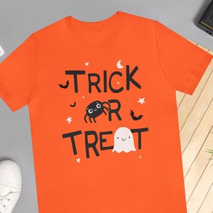 Trick or Treat Cute Fun Ghost & Spider Halloween Unisex Jersey Short Sleeve Tee For Him Party Time Shirt for Her Celebration Tshirt image 1