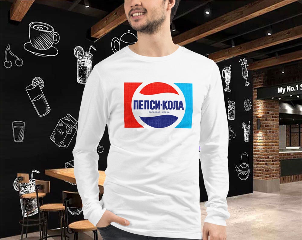 Vintage Style Soviet Pepsi Long Sleeve Shirt Retro 70s Cola Tee
