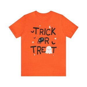 Trick or Treat Cute Fun Ghost & Spider Halloween Unisex Jersey Short Sleeve Tee For Him Party Time Shirt for Her Celebration Tshirt image 4