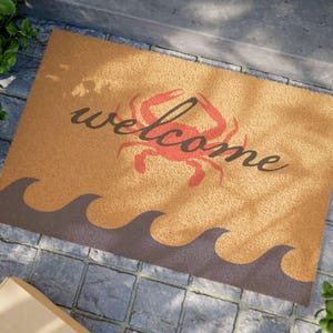Coastal Crab Welcome Doormat Beach House Decor Nautical Coir Entry Rug Ocean Theme Front Porch Mat Seaside Home Gift