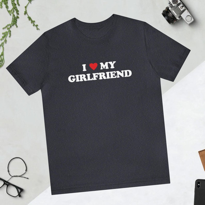 I Love My Girlfriend T-shirt 70s Style Valentine's Day Tee Shirt I Heart My Girlfriend Shirt Love Valentine Gift Boyfriend Shirt For Him image 1