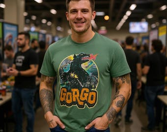 T-shirt Gorgo Movie T-shirt graphique monstre rétro Style vintage en détresse Oeuvre d'art du marché mexicain Couleurs confortables Film lézard classique