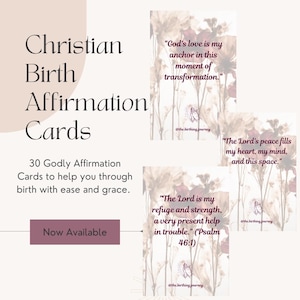 Cartões de Afirmação Cristã de Nascimento | Download Digital | Encorajamento para Gravidez e Trabalho de Parto | Presente Perfeito para Chá de Bebê