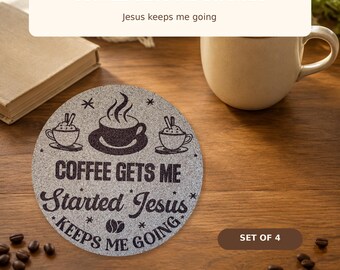 Cork Coasters, Coffee Jesus Christian Gift Set (Set of 4)