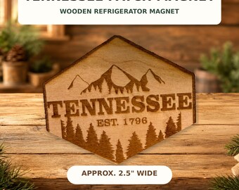 Tennessee Patch Magnet, Solid Cherry Wood, Mountain Pine Engraved, Refrigerator Décor