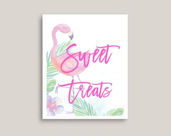 Sweets & Treats Sign, Printable Desserts Sign, Flamingo Floral, Girl, Sweet Treats, 8x10