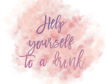 help yourself to a drink printable, Printable Desserts Sign, Watercolor, Ombre print, Girl, Sweet Treats, 8x10, shower printable, Baby girl
