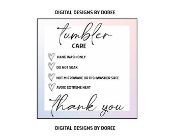 Tumbler Care Card, PNG, JPG, Print and Cut Care Cards Design, Cutting File, Instant Download, Floral Design, Printable, Cricut, Silhouette