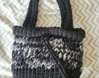 Handbag Black Multi Hobo Style, Soft Knitted Purse, Hand Crafted Handbag, Black Purse, Hand Knit Bag, Black Knitted Purse