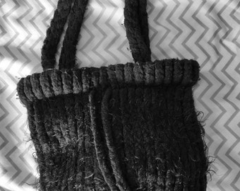 Handbag Black Hobo Style, Hand Knit Purse, Hand Crafted Handbag, Black Knit Purse, Soft Knitted Purse, Black Bag