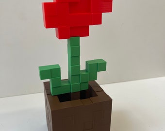 Minecraft Flower Rose and Pot 3D Printed