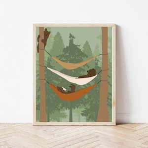 Brown Bears Camping | Cute Outdoor Decor | Unique Wildlife Art | Grizzly Bears | Forest Animals | Native Wildlife Art | Hammocking | Outdoor