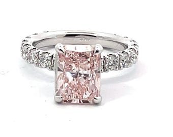 Pink Diamond Ring, Pink Diamond Engagement Ring, 14K White Gold Pink Diamond Ring, Radiant Pink Diamond Engagement Ring