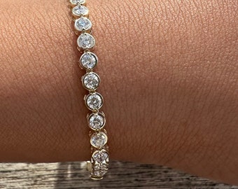 Yellow Gold Diamond Bracelet, Yellow gold Bezel Diamond Bracelet, 14K Yellow Gold Diamond Tennis Bracelet. Diamond Bezel Bracelet