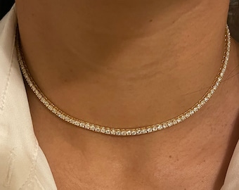 14k Yellow Gold Diamond tennis Necklace, 7 Carat Diamond Tennis Necklace, Diamond Choker, Yellow Gold Choker, Diamond Necklace.