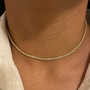 14k Yellow Gold Diamond tennis Necklace, 7 Carat Diamond Tennis Necklace, Diamond Choker, Yellow Gold Choker, Diamond Necklace.