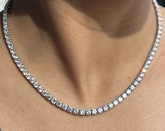 Diamond Tennis Necklace, Straight Line Diamond Necklace, 14K White Gold Diamond Tennis, Tennis Necklace with Diamonds.