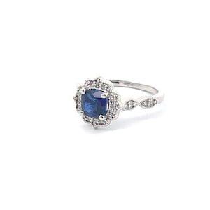 Sapphire Diamond Engagement Ring, Cushion Sapphire Diamond Ring, 2 Carat Sapphire Vintage Engagement Ring, Vintage Sapphire Ring