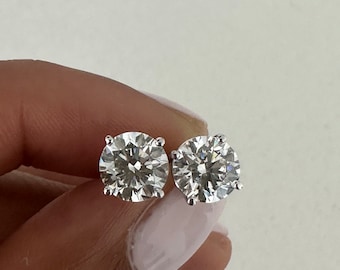 14k White Gold 2 Carat Diamond Studs, 2 Carat 4 Prong Diamond Earrings. Screw Back Diamond Studs