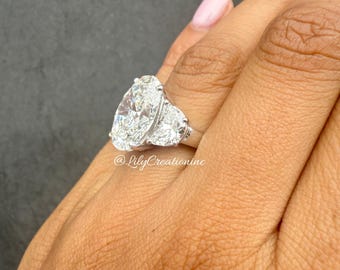 8 Carat Oval Lab Grown Diamond Engagement Ring, 3 Stone Diamond Engagement Ring, Big 3 Stone Diamond Ring.