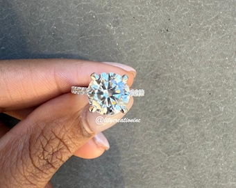 3 Carat Round Diamond Engagement Ring in 14k White Gold, Pave Diamond Ring, 14K White Gold Engagement Ring