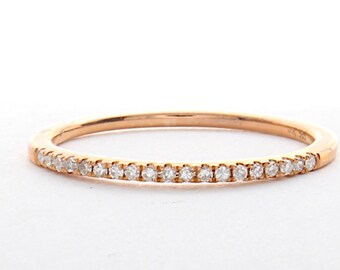 14K White Gold Vintage Diamond Ring, Petite Diamond Band, Art Deco Diamond Wedding Ring