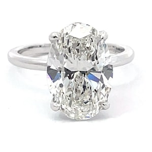 Anillo de compromiso con diamante ovalado de 5 quilates, solitario de oro blanco