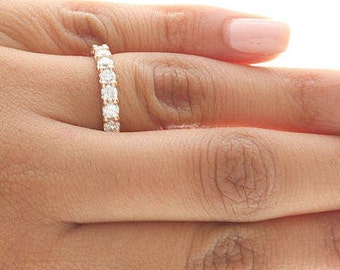 Fede nuziale in oro rosa 14 carati con diamanti, anello eternity in oro rosa, anello nuziale da donna con diamanti
