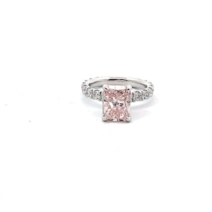 Pink Diamond Ring, Pink Diamond Engagement Ring, 14K White Gold Pink Diamond Ring, Radiant Pink Diamond Engagement Ring