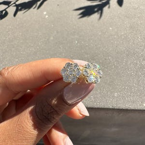 Diamond Cluster Earrings, Flower Diamond Earrings, Cluster Diamond Earrings, 14K Yellow Gold Diamond Earrings.