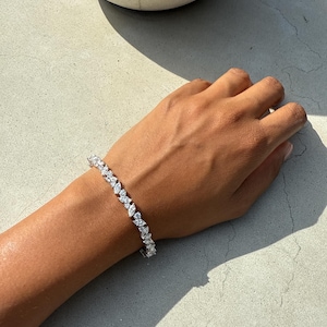Marquee and Round Diamond Tennis Bracelet, Beautiful Diamond Tennis Bracelet, Unique Diamond Tennis Bracelet. 14K White Gold Bracelet.