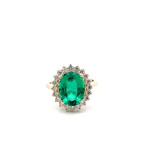 Emerald and Diamond Ring, Diamond Cocktail Engagement Ring ,Emerald Engagement Ring,Yellow Gold and Emerald Ring