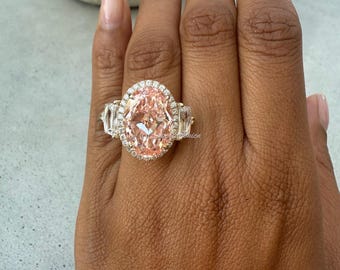 10 Carat Pink Diamond Ring. 10 Carat Oval Diamond Ring, Pink Diamond Engagement Ring, 14k Yellow Gold 10 Carat Diamond Ring