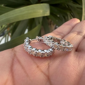 White Gold Diamond Hoops, White Gold Diamond Huggie Earrings, Diamond Huggie Earrings, Diamond Huggies, 1.5 Carat Diamond Hoops