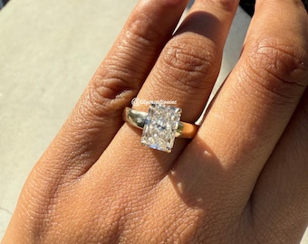 Art Deco Solitaire Engagement Ring, Vintage Radiant Diamond Engagement Ring, Unique Solitaire Diamond Engagement Ring in 14K Yellow Gold