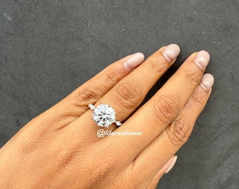 3 Carat Round and Marquee Diamond Ring, Round and Marquee Diamond Engagement Ring, 14K White Gold Diamond Ring