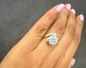 3 Carat Round Diamond Ring, Unique Diamond Ring, Bypass Diamond Engagement Ring, Art Deco Diamond Ring.