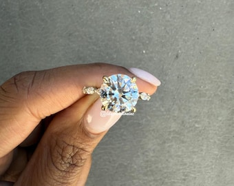 Art Deco Diamond Engagement Ring, 3 Carat Art Deco Diamond Ring in 14K Yellow Gold.