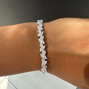 14K White Gold Unique Diamond Tennis Bracelet, Marquee Diamond Tennis Bracelet. 14K White gold Marquee Diamond Bracelet.