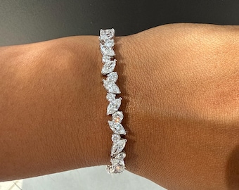 14K White Gold Unique Diamond Tennis Bracelet, Marquee Diamond Tennis Bracelet. 14K White gold Marquee Diamond Bracelet.