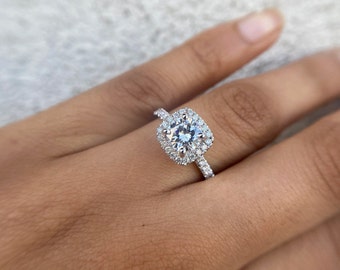 2 Carat Diamond Halo Engagement Ring, 2 Carat Halo Engagement Ring, 14K White Gold 2 Carat Engagement Ring, Womens Engagement Ring