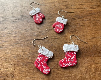 Christmas Stocking or Christmas Mittens Candy Cane stocking Stuffer Earrings