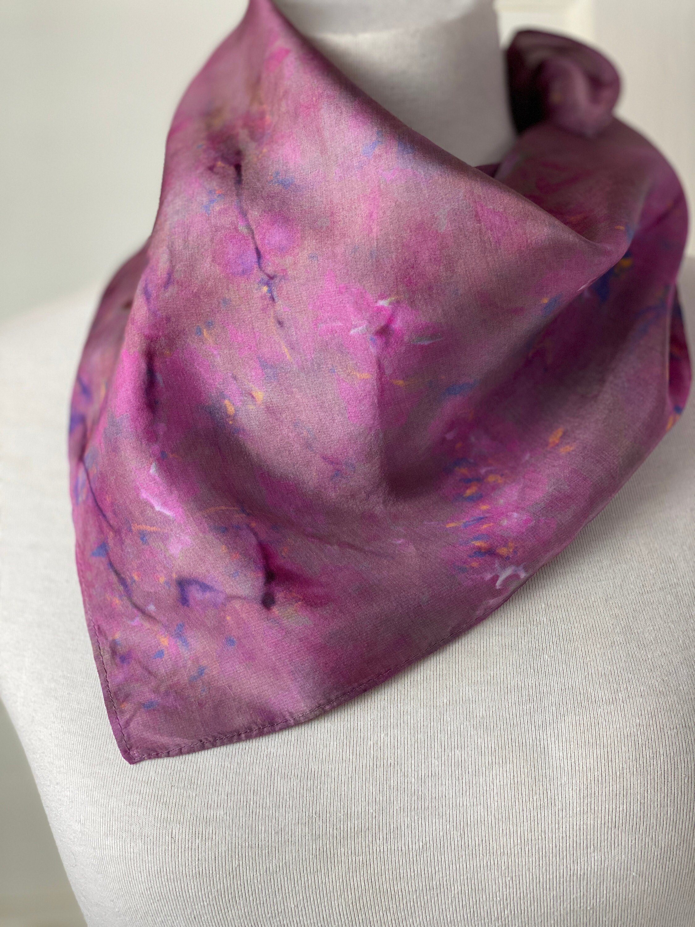 Ponytail Scarf Silk Purple and Blue Bandanas Unisex Gift Ideas Hand Dyed Square Head Scarf Office to Casual Scarf 12th Anniversary