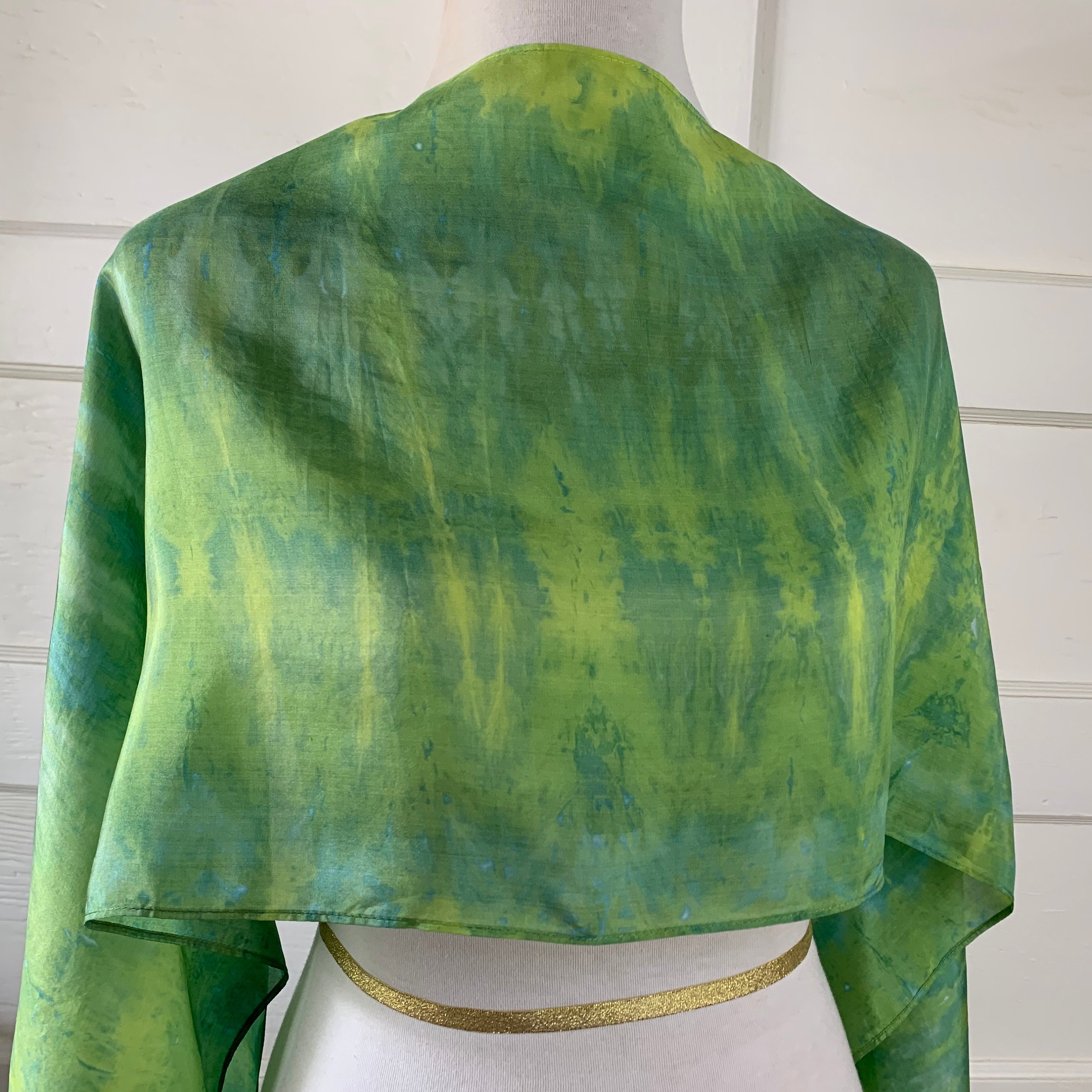Grad Gift Women Green Copper Silk Scarf Boho Style 12th Anniversary Unisex Hand Dyed Shibori Shawl Eco Dyeing Wife's Gift From Husband
