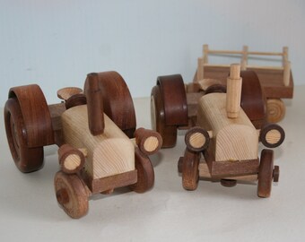 Wood tractor  Handmade wooden tractor and trailer Toy wood tractor Toy wood trailer Wood tractor birthday gift