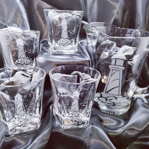 Lighthouse Etched Pitcher and Glasses Set