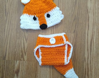 Newborn Fox Hat and Diaper Set